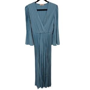 Pleated Light Blue Elegant Casual Dress with Belt Women's Size XL